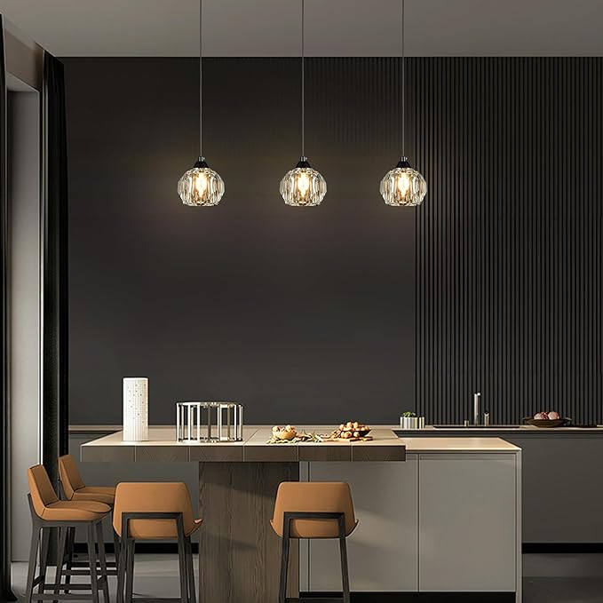 Weesalife Crystal Chandeliers for Dining Room Lights Fixture Over Table, 1-Light Black Modern Pendant Light Fixture，Crystal Pendant Lighting for Kitchen Island Bathroom Bar
