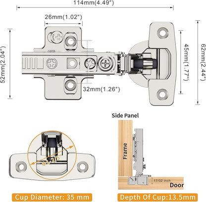 Chibery 20 Pack Frameless Full Overlay Soft Close Concealed European Hinges, Self Closing Satin Nickel, 105 ° Open Angle 4D Adjustment, Speed Control, Clip On, Stainless Steel for Cabinet Door