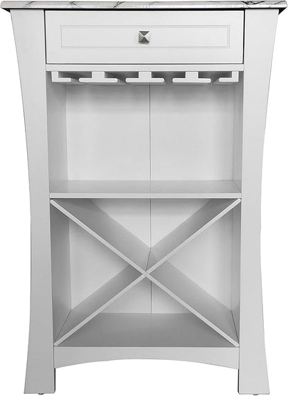 Kings Brand Hiland Bar Cabinet Wine Storage With Glass Holders & Drawer, White, White