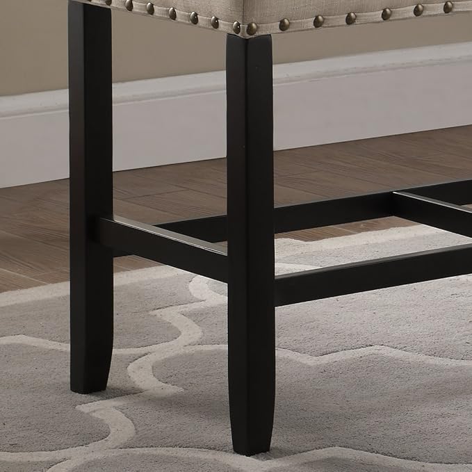 Fabric Counter Height Dining Bench with Nailhead Trim, Tan - Upholstered Bar Stool for Kitchen Island and Dining Table