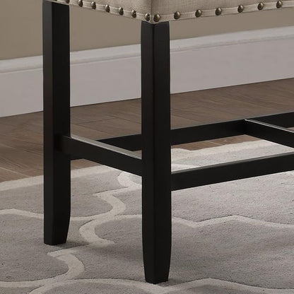 Counter Height Dining Bench in Tan Fabric with Nailhead Trim - Comfortable Seating for Kitchen Islands