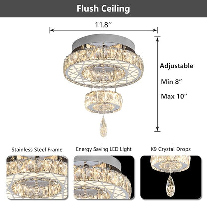 HAIXIANG Modern Glam Ceiling Chandelier Bedroom Light Fixtures Crystal Flat Sloping Ceiling Lights for Hallway Kitchen Dining Room Dimmable Light with Remote Silver