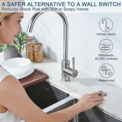 BESTILL Garbage Disposal Button - All Metal Brushed Nickel Air Switch for Garbage Disposals, Sink Top Push Button for Waste Disposer, Solid Brass Long Air On/Off Button Kit, UL Listed