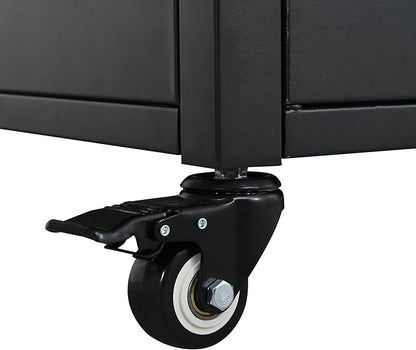 JIJIWANG 73.8" Outdoor Kitchen Island with Stainless Steel Top and Foldable Table, Kitchen Island with Trash and Spice Rack, BBQ Cart with Wheels for Backyard, Patio, Black