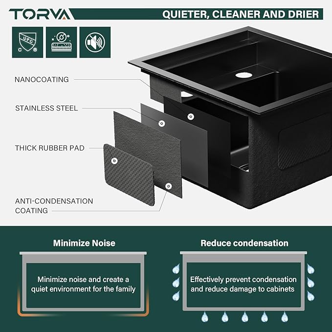 TORVA RV Kitchen Sink, 13 x 15 x 9 Inch Undermount Bar Sink Premium Stainless Steel Single Bowl Sink with Faucet, Dark Grey