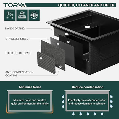 TORVA RV Sink, 12 x 17 Inch Undermount Bar Sink Premium Stainless Steel RV Kitchen Sinks with Hideaway Faucet, Dark Grey