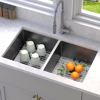 YITAHOME Kitchen Sink 33" x 19" x 10" Undermount Sink 304 Stainless Steel 50/50 Double Bowl Sink with Accessories for Workstation, Prep Kitchen, Bar Sink