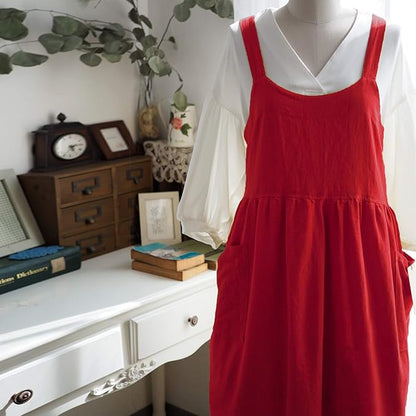 Uaussi Cotton Linen Apron Cross Back Work Apron for Women with Pockets Pinafore Dress X Cross Halter Apron for Chef Gardening