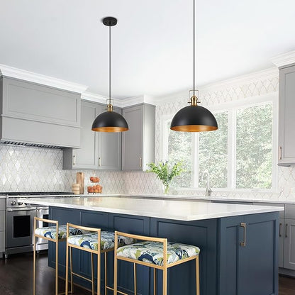 18 Inch Large Pendant Lights for Kitchen Island Matte Blacks Farmhouse Pendant Light fixtures Adjustable Height Dome Hanging Light for Dinning Room Bedroom Hallway,1 Pack