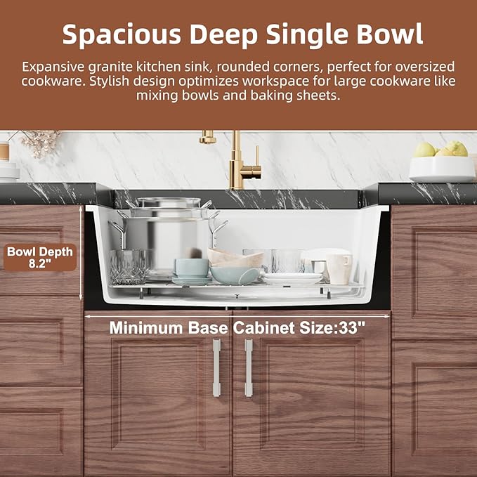 Davivy 30 Inch White Granite Composite Sink Workstation, 30 X 18 White Undermount Kitchen Sink, Dual Mount Installation, Deep Single Bowl with Accessories