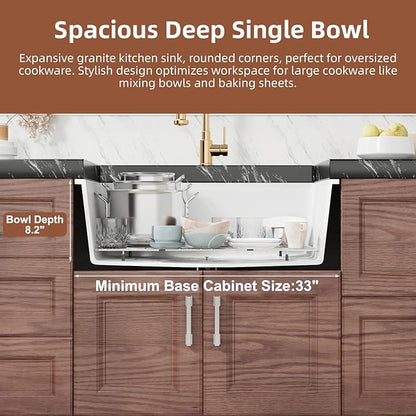 Davivy 30 Inch White Granite Composite Sink Workstation, 30 X 18 White Undermount Kitchen Sink, Dual Mount Installation, Deep Single Bowl with Accessories
