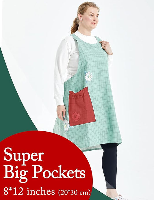 Big Plus Size Aprons for Women with Pockets Cotton Linen Baking Kitchen Cooking