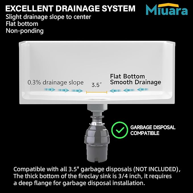 Miuara Farmhouse Sink 27 Inch - Small Apron Front Undermount Kitchen Sink Reversible 27"x18"x10", Farm House Style Single Bowl, Heavy Duty Solid Fireclay, White, for Kitchen & Laundry & Small Space