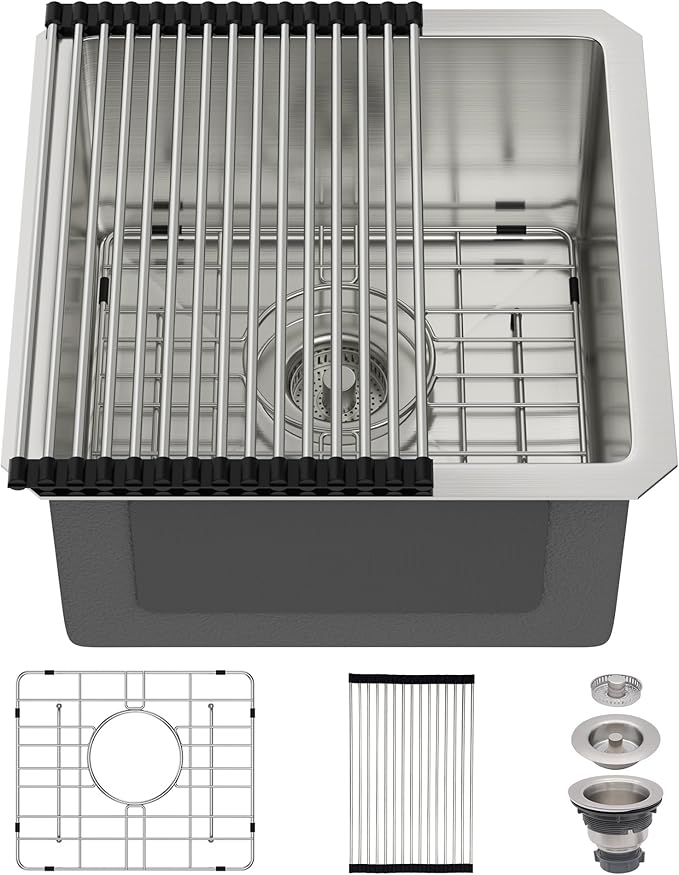 15 Undermount Kitchen Sink 15"x18"x8" Single Bowl 16 Gauge Stainless Steel Under Counter Single Bowl Kitchen Sinks Basin with Drain Strainer