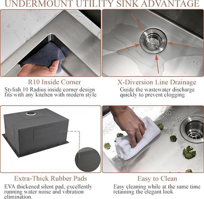 25 Inch Drop In Laundry Sink with Faucet Combo-Bokaiya 25"x22"x13" Stainless Steel Laundry Utility Room Sink 16 Gauge Deep Single Bowl Drop In Kitchen Sink