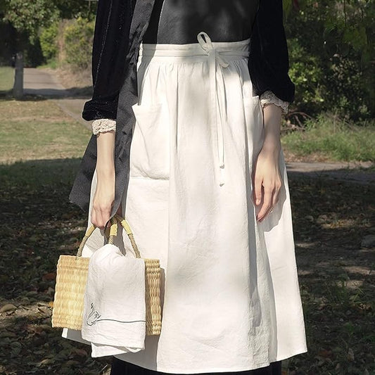 Cityelf Cotton Linen Half Apron for Women Vintage Waist Apron Ruffle Plain Bright Color for Cooking Painting Artwork