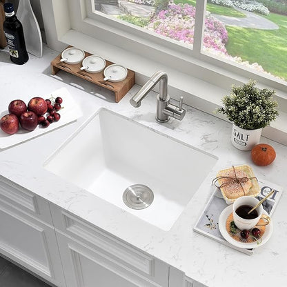 22 Inch Undermount Bar Sink White-Bokaiya 22x17 Small Kitchen Sink White Quartz Wet Bar Sink with Faucet Outdoor RV Single Bowl Kitchen Sink