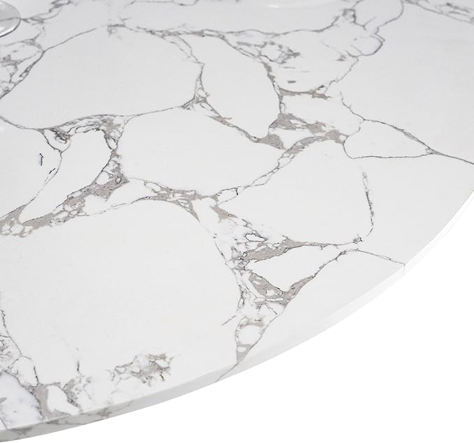 Furniture of America Sonya Modern Round Dining Table with Drum Base and Faux Marble Stone Top, Easy Assembly for Home, Kitchen and Living Room, Natural