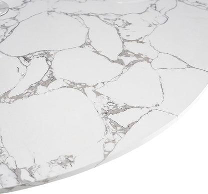 Furniture of America Sonya Modern Round Dining Table with Drum Base and Faux Marble Stone Top, Easy Assembly for Home, Kitchen and Living Room, Natural