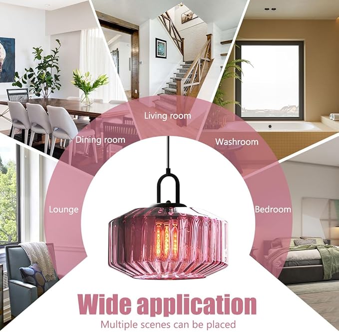 Mid Century Modern Pendant Light fixtures Glass Globe Pendant Lights with Hand Blown Purple Glass Shade Vintage Hanging Pendant Light for Dining Room Kitchen Ceiling Hanging Light