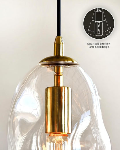 CASAMOTION Large Pendant Lights Modern Kitchen Island Lighting Blown Art Glass Gold and Clear Hanging Light for Dining Table Foyer Bedroom Entryway Hallway Lamp 12" Inch 1 Pack
