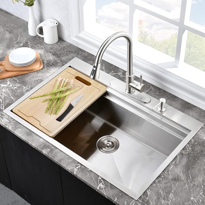 30 Inch Kitchen Sink Drop In-Hovheir 30x22 Stainless Sink Kitchen Sinks Drop In Top Mount Workstation 16 Gauge Stainless Steel Single Bowl Deep Sinks with Cutting Board