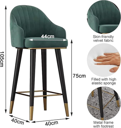 Swivel Stools Set of 2, Counter Height stools with Back and Footrest, Upholstered Chairs for Dining Room Home Kitchen Island,Green-Sitting Height 75cm
