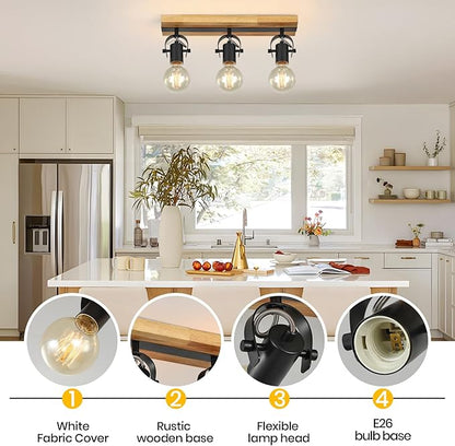SEEBLEN Industrial Track Lighting Fixtures Ceiling, Farmhouse Wood Ceiling Spot Lighting,Rustic Kitchen Ceiling Light Fixtures for Kitchen Bedroom Bathroom Hallway.