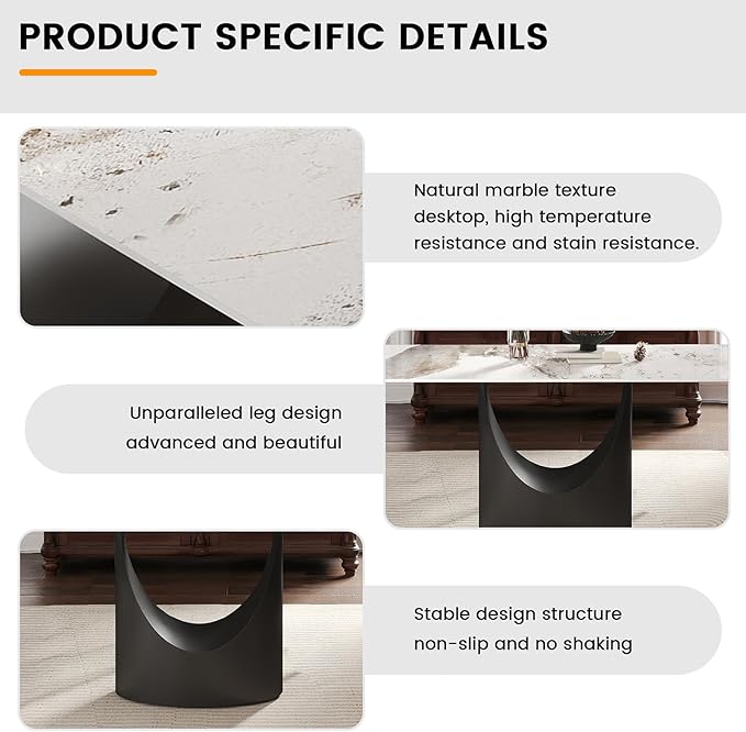 Large Sintered Stone Dining Table 63 Inch, Minimalist Rectangle Kitchen Table with Durable 12mm Top, Anti-Scratch Metal Base, Multifunctional Conference Desk for Dining Room