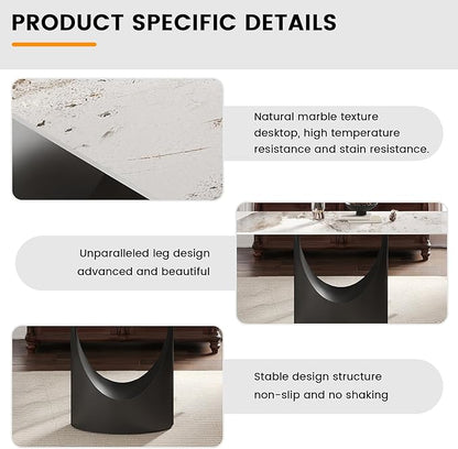 Large Sintered Stone Dining Table 63 Inch, Minimalist Rectangle Kitchen Table with Durable 12mm Top, Anti-Scratch Metal Base, Multifunctional Conference Desk for Dining Room