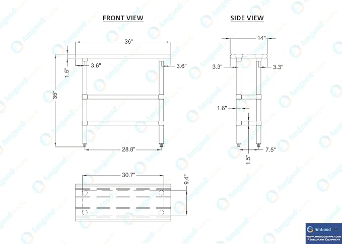 Stainless Steel Work Table with 2 Shelves | Kitchen Island Food Prep | Laundry Garage Utility Bench | NSF Certified (36" Long x 14" Deep)