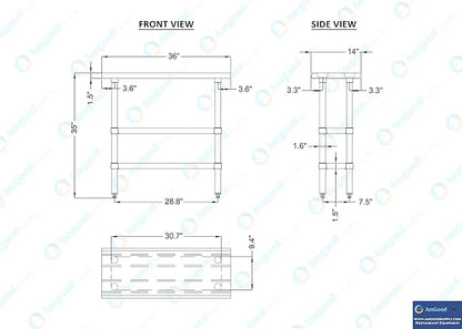 Stainless Steel Work Table with 2 Shelves | Kitchen Island Food Prep | Laundry Garage Utility Bench | NSF Certified (36" Long x 14" Deep)