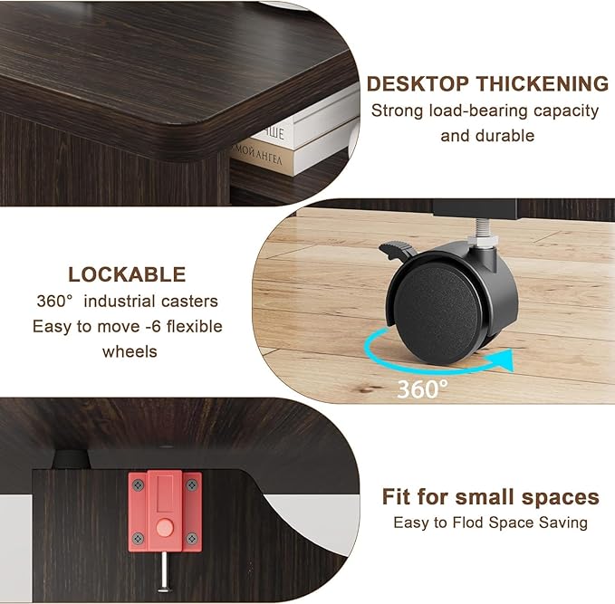 IDEALHOUSE FoldingTable, Drop Leaf Dining Table with 6 Wheels and 2-Layer Storage Shelf, Space Saving Table for Small Spaces (Dark Walnut, 50.1" D x 31.4" W x 29.5" H)