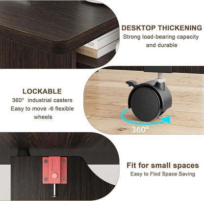 IDEALHOUSE FoldingTable, Drop Leaf Dining Table with 6 Wheels and 2-Layer Storage Shelf, Space Saving Table for Small Spaces (Dark Walnut, 50.1" D x 31.4" W x 29.5" H)