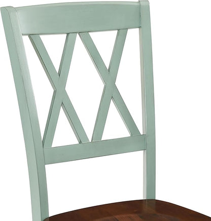 Crosley Furniture Shelby Traditional Wood X-Back Dining Room Chairs Set of 2, Kitchen Chair, Distressed Teal