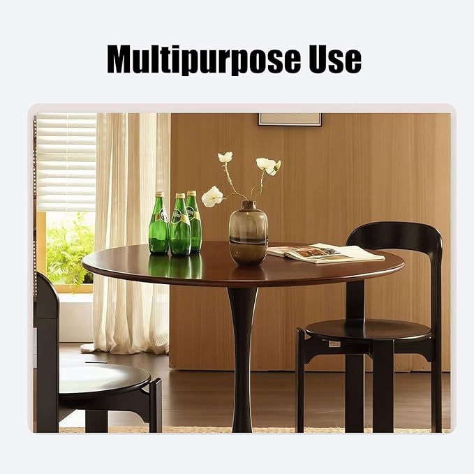 32" Durable Island Table, Rustic Dining Table with Metal Base, Farmhouse Dining Table for Small Apartments, Walnut