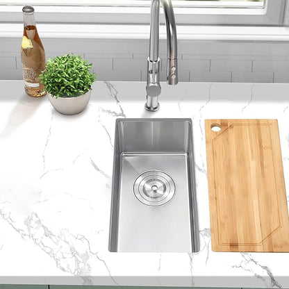 Bar Sink Undermount 9.5 X 18 inch,16 Gauge Stainless Steel Wet Bar Sink with Workstatin,Outdoor Small RV Sinks (9.5" X 18")
