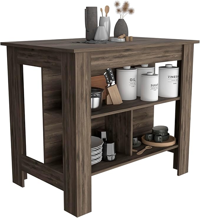 Modern Dining TableExpandable with Shelves Kitchen Island Counter Console Adjustable Sturdy Stable Easy Clean Luxury Living Decor,Brown
