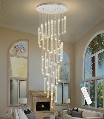 35-Light Long Large Modern Led Crystal Chandeliers Modern Spiral Chandeliers High Ceilings Chandelier for Staircase Foyer Chrome