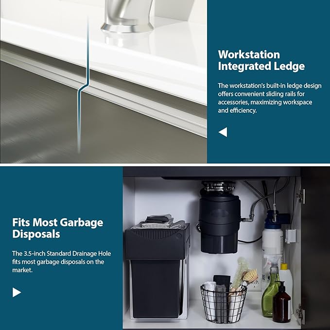 33 Inch Undermount Kitchen Sink 33x18 Inch Workstation Undermount Sink Stainless Steel 16 Gauge 8 In Deep Single Bowl Under Counter with Accessories