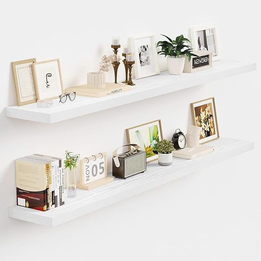 Vivelove White Floating Shelves 48 Inches Long, Wall Display Shelves with Invisible Brackets, for Bathroom Living Room Kitchen Bedroom Office Farmhouse Home Decor, 48x9.3X 1.5 - Set of 2, White