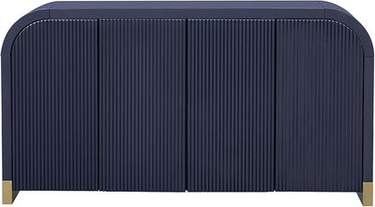 Merax Sideboard Buffet Cabinet with Storage Adjustable Shelves & Unique Curved Corner, Wavy Door Panel Accent Wood Console Table for Coffee Bar, Living Room and Entrance, Easy Assembly, Navy Blue