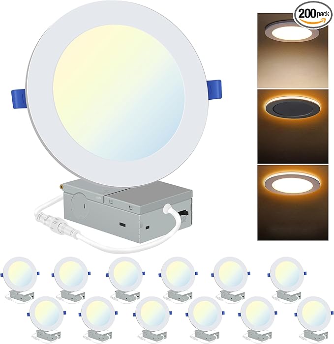 12 Pack 6 Inch LED Recessed Light with Night Light, 5CCT, Ultra-Thin with Junction Box 12W,1080lm, Dimmable Non-Can Downlight, High Brightness, ETL approva