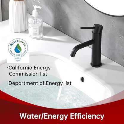SUMERAIN Matte Black Bathroom Sink Faucet Lead-Free Stainless Steel Single Handle Single Hole Vanity Faucet