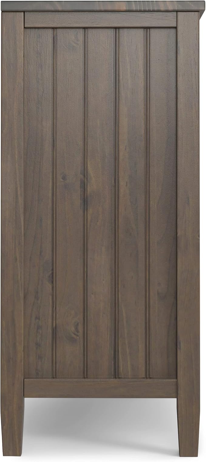 SIMPLIHOME Lev SOLID WOOD 32 Inch Wide Contemporary Low Storage Cabinet in Smoky Brown, For the Living Room, Entryway and Family Room