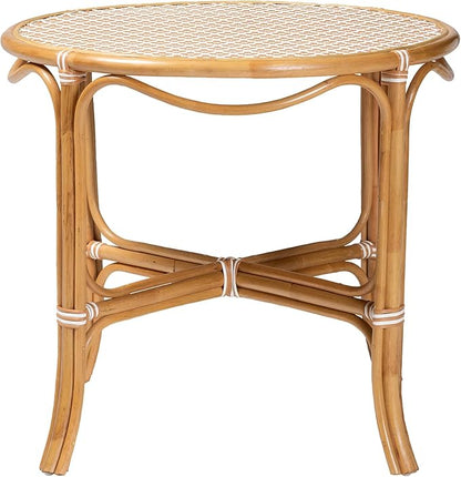 Bali & pari Mattie Natural Rattan Round Bistro Dining Table - Handwoven Cafe-Style Accent Table for Kitchen or Indoor/Outdoor Lounge, Honey Natural & White