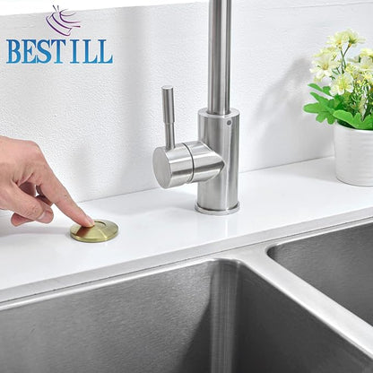 BESTILL Garbage Disposal Air Switch Kit - All Metal, UL Listed Long Push Button for Waste Disposer, Single Outlet Sink Top Solid Brass Air On/Off Button, Brushed Gold