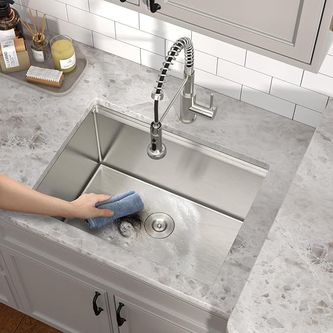 24 Inch Undermount Laundry Sink, 12" Deep 16 Gauge 304 Stainless Steel Utility Single Bowl Kitchen Sink with Workstation Design for Laundry, Kitchen, Garage, and Outdoor #TLU-0023