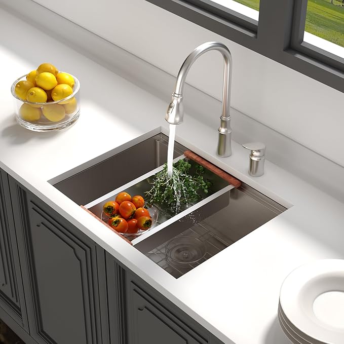 Lordear 23 Inch Undermount Kitchen Sink Workstation16 Gauge Stainless Steel Bar Sinks Single Bowl with Cutting Board Under Counter Handmade Sink