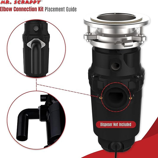 Mr. Scrappy Garbage Disposal Drain Elbow Replacement Kit - Includes 1.5" Elbow, Flange, Gasket, and Two Screws